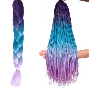 Hőálló, formázható szintetikus hajfonat, farsangra, partikra, leánybúcsúra - 60 cm, lila-kék-rózsaszín ombre (BB-10342)