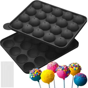 Szilikon gömb forma pálcikákkal - kézműves édességek készítéséhez - nyalóka, jégkrém és aprósütemény forma - 20 db-os (BB-21808)