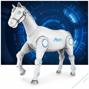 Ricky a sétáló, nyerítő, táncoló és zenélő robot ló - okos játék ló távirányítóval - fehér - 39 x 30 x 12 cm (BBJ)