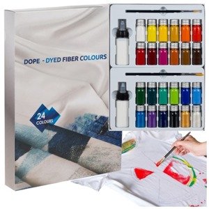24 színű textilfesték készlet ecsetekkel - univerzálisan használható kreatív ruhafestő szett gyönyörű, élénk színekkel (BB-22948)