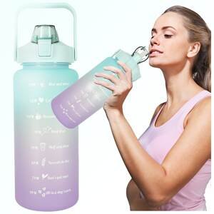 Könnyen hordozható vizes palack szívószállal, fogantyúval - színes kulacs motivációs üzenetekkel, 2000ml (BBI- 4667)