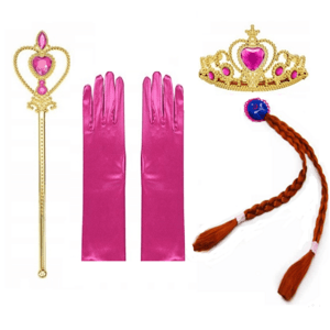 Rózsaszín hercegnős kiegészítő készlet  jelmezhez - tiarával, kesztyűvel, jogarral és hajfonattal (BBJ)