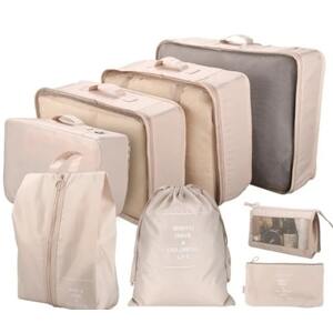 Bőrönd rendszerező szett, bézs utazási kiegészítő - az átláthatóbb bőrönd kötelező eleme, 8db (BBI-4110)