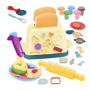 Pirítós kenyér játékkészlet szendvics készítő formákkal és 5 darab különböző színű gyurmával (BB-22561)