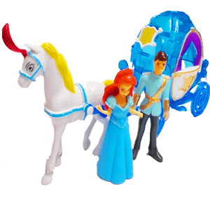 Mesebeli zenélő hintó - fehér lóval herceggel és hercegnővel (BBMJ)