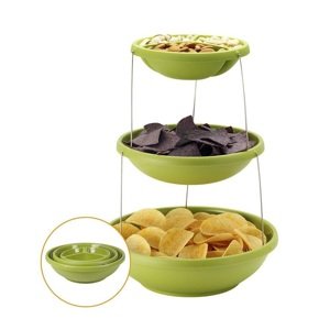 3 szintes kihajtható mágneses nasi tartó edény - összecsukható emeletes party csemege tartó és szervírozó mély, zöld (BBM)