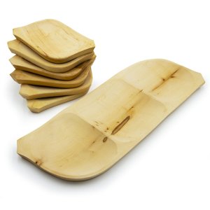 7 részes fatányér készlet - fából készült kínáló szett - 1 db 60 x 20 cm-es tál és 6 kisebb tányér  (BBE) (BBA)