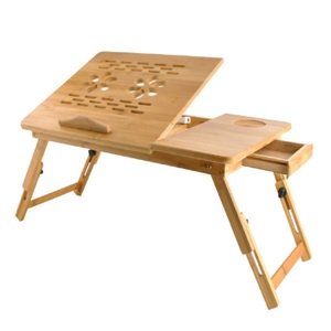 Összecsukható, hordozható bambusz laptop asztal - állítható magassággal-, és dőlésszöggel - 69 x 34,6 x 26,5 cm (BB-23452)