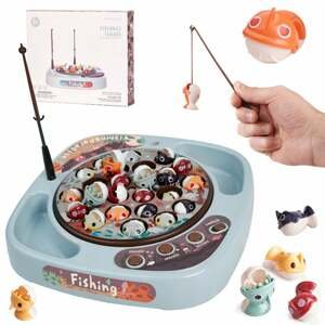 Készségfejlesztő asztali társasjáték gyerekeknek - horgászos játék mágneses pecabotokkal, forgó táblával és 24 kifogható halacskával (BBJ)
