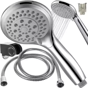 5 fokozatban állítható, könnyen felszerelhető zuhanyfej rugalmas zuhanycsővel - ezüst színű (BB-22006)