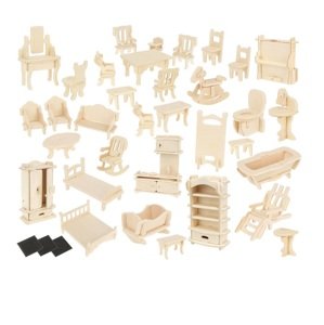 175 darabos, összerakható, kreatív fa baba bútor készítő szett, komplett berendezés babaházba (BB-9423)