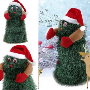 Mókásan zenélő és pörgő karácsonyfa mikulás sapkában - 23 cm (BBJ)