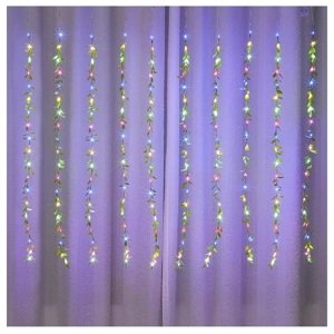 Hangulatos, 2x2m-es karácsonyi fényfüzér levelekkel és színes fénnyel - 220 V (BBV)