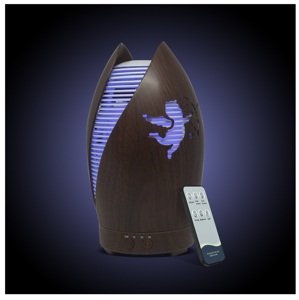 Ámor 7 LED-es aroma diffúzor távirányítóval - fahatású borítás, szabályozható üzemidő (BBV)