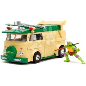 Autíčko Turtles Party Wagon Jada kovové s otvárateľnými časťami a figúrka Donatello dĺžka 20 cm 1:24 JA3285003