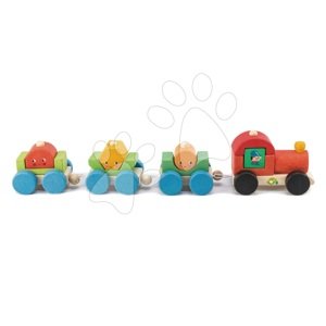 Fa kisvonat építőjáték Happy Train Tender Leaf Toys 14 darabos készlet 3 vagonnal és geometriai alakzattal 18 hó-tól
