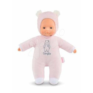 Játékbaba mackó Sweet Heart Pink Bear Corolle 30 cm kék szemekkel és levehető füles kapucnival rózsaszín 9 hó-tól