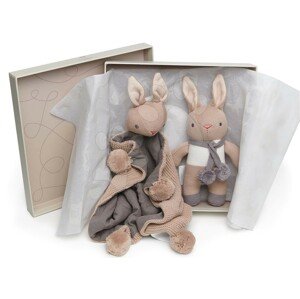 Rongybaba nyuszik Baby Threads Taupe Bunny Gift Set ThreadBear barna puha pamutból ajándékcsomagolásban 0 hó-tól
