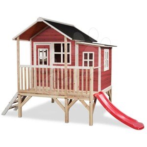 Házikó pilléreken cédrusból Loft 350 Red Exit Toys nagy vízhatlan tetővel és csúszdával piros