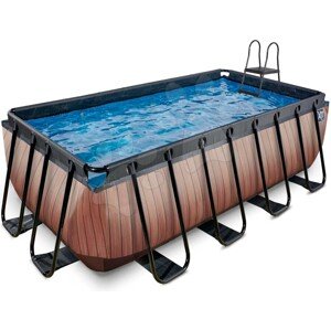 Medence homokszűrős vízforgatóval Wood pool Exit Toys acél medencekeret 400*200*122 cm barna 6 évtől