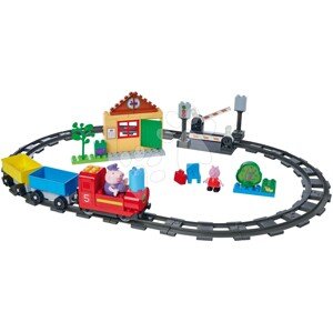 Építőjáték elektronikus Peppa Pig Train Fun PlayBig Bloxx Big vasút hanggal és 2 figurával 55 darab 1,5-5 évesnek