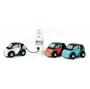 Fa elektromobilok Smart Car Set Tender Leaf Toys töltőállomással és 3 kiasautó 18 hó-tól