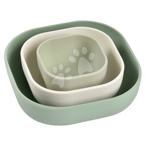 Étkezőgarnitúra Silicone Nesting Bowl Set Beaba Sage Green Cotton Misty Green szilikonból 3-részes zöld-szürke-fehér 4 hó-tól