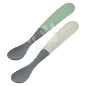 Ergonomikus kanalak 1st Age Silicone Spoons Mineral Grey Sage Green Beaba szilikonból egyedüli étkezéshez dobozban 2 drb 4 hó-tól BE913574