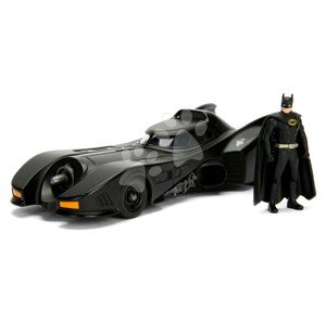Kisautó Batman 1989 Batmobile Jada fém elhúzható pilótafülkével és Batman figurával hossza 22 cm 1:24