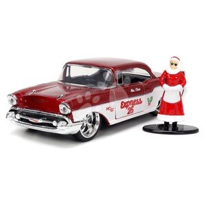 Kisautó karácsonyi Chevrolet 1957 Jada fém nyitható ajtókkal és Santa Claus figurával hossza 13 cm 1:32