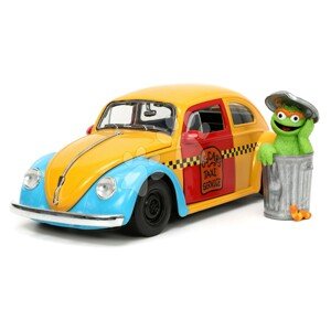 Kisautó Sesame Street VW Beetle 1959 Jada fém nyitható részekkel és Oscar figurával hossza 16,5 cm 1:24